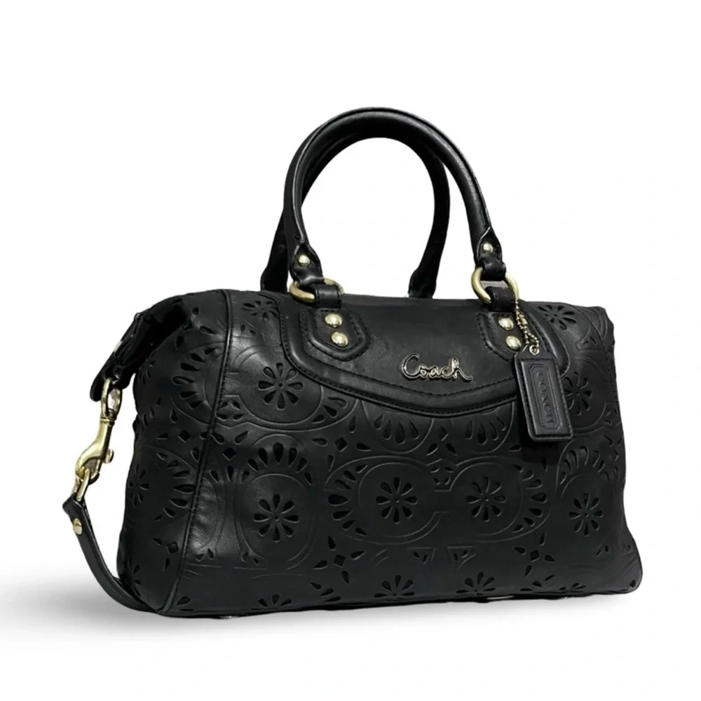 Coach Black Laser Cut Leather Ashley Convertible
Satchel Shoulder Bag Restored - Picture 2 of 10